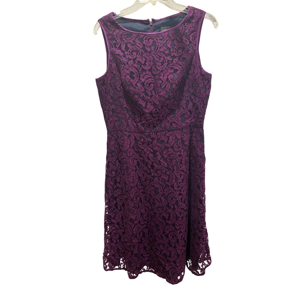 Adrianna Papell Purple Lace Sheath Dress Sleeveless Knee Length Women 10‎